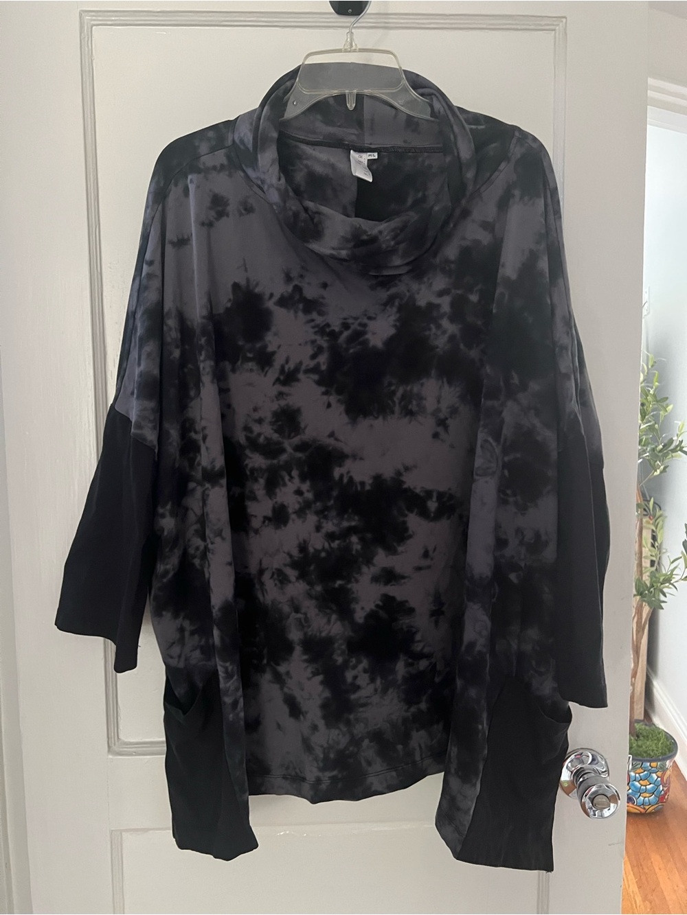 Tie-Dye Black & Charcoal Cowl Neck Women's Top